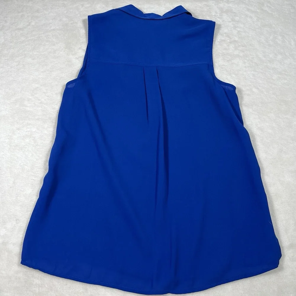 Michael Kors Women's Blue Tank Top Silver Zip‎ Small Sheer Flowy Fairy